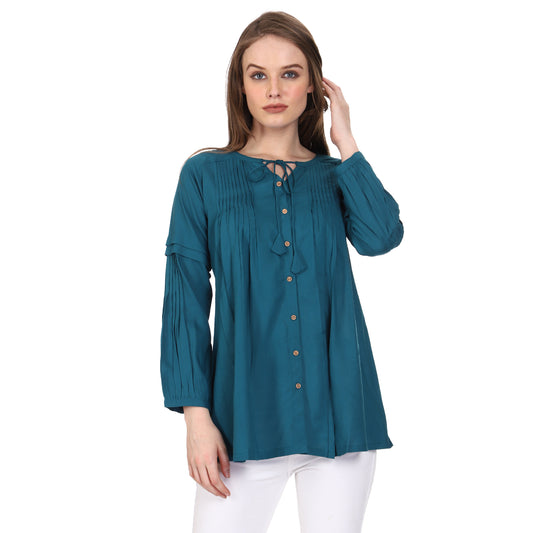 Solid Teal Blue Colored Western Top